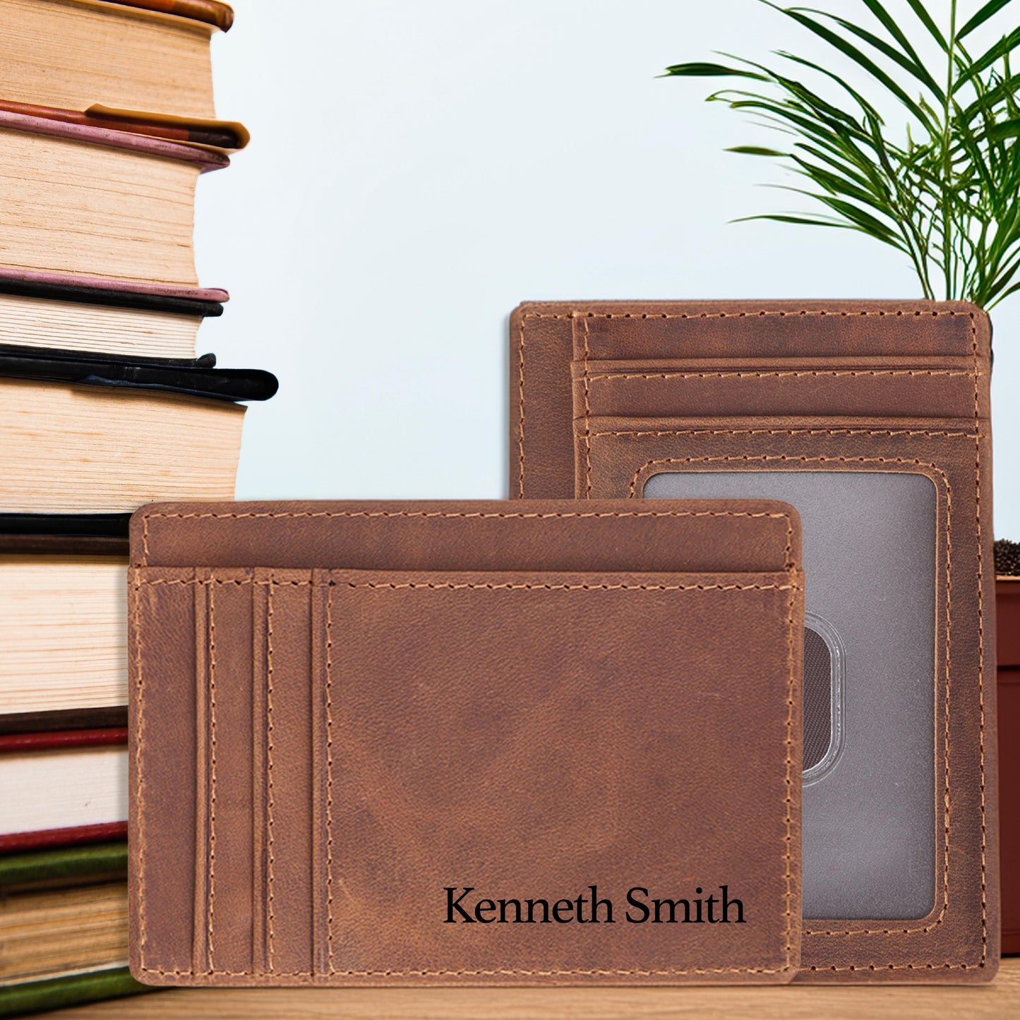 Leather Men's Engraved Minimalist Slim Card Holder, Card Holder for Him, Leather Card Holder, Personalized Card Holder, RFID Wallet