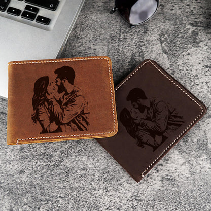 Personalized Men's Engraved Photo Leather Wallet, Custom Photo Wallet, Memory Gift for Dad, Personalized Leather Engraved Gift, Fathers Gift