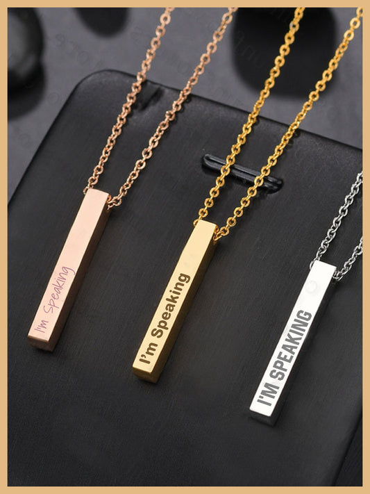 I'm Speaking Pendant, Kamala Harris Necklace, I'm Speaking Necklace, Vertical Bar Necklace, Mother's Day Gift, Kamala Jewelry