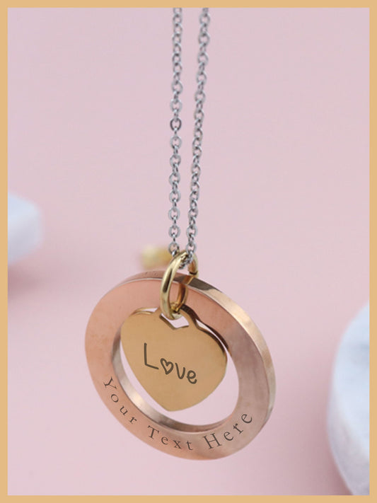 Custom Circle Heart Necklace, Personalized Gift, Mothers Day Gift, Gift for Wife, Necklace With Name, Silver Rose Gold Necklace