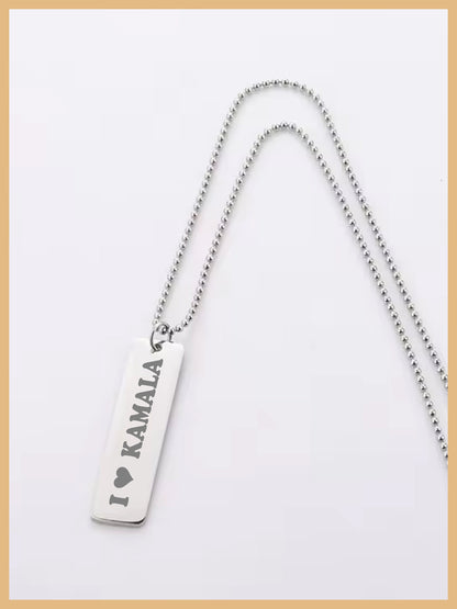 I Love Kamala Harris Vertical Plate Necklace, KAMALA Plate, Mother's Day Gift, Feminist Plate Necklace, Comma la Jewelry Plate, Kamala Gift