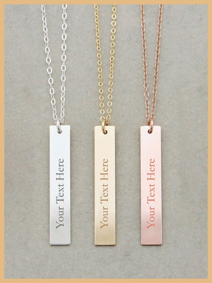 Personalized Mothers Day Engraving Vertical Plate Necklace, Custom Mother Gift, Mother Gift Necklace, Customized Name Plate Bar Necklace
