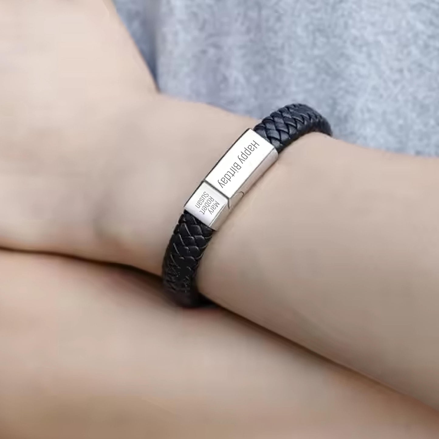 Personalized Christmas Gift, For Men Jewelry Engraved Leather Bracelet, Kids Name Bracelet, Father's Day Bracelet, Dad Boyfriend Father Gift