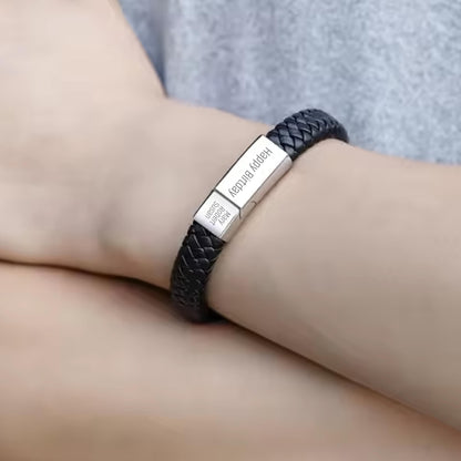 Personalized Christmas Gift, For Men Jewelry Engraved Leather Bracelet, Kids Name Bracelet, Father's Day Bracelet, Dad Boyfriend Father Gift