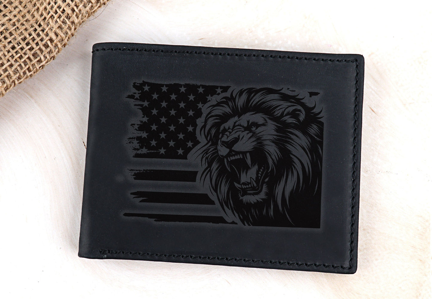 Lion Drawing Leather Wallet, Fathers Day Gift, Bifold Wallets for Men, Engraved Genuine Leather, Animal Art Wallet, Anniversary Gift For Him