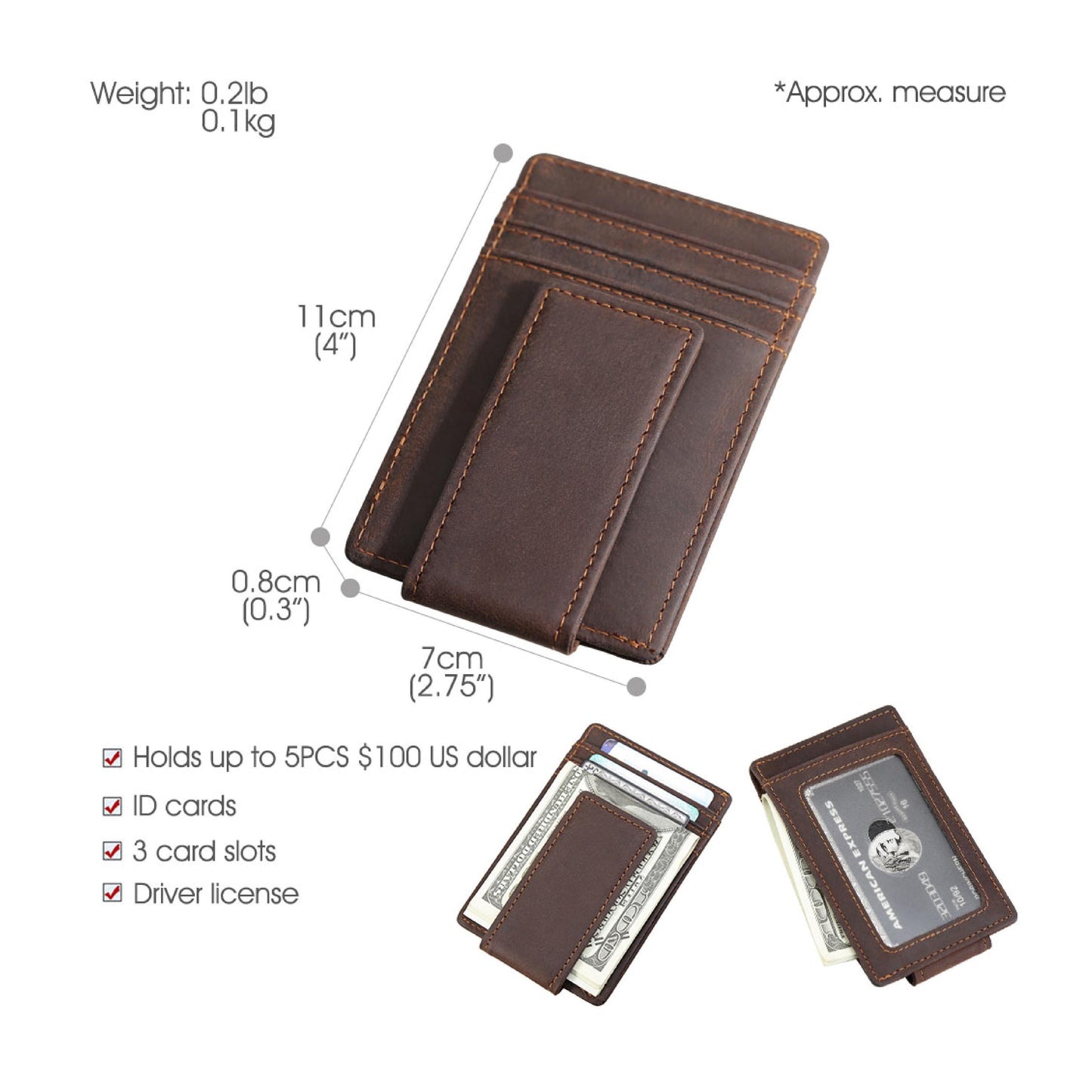 Custom Leather Magnetic Money Clip, Leather Card Holder, Personalized Card Holder, Money Clip Wallet, RFID Wallet, Magnetic Wallet