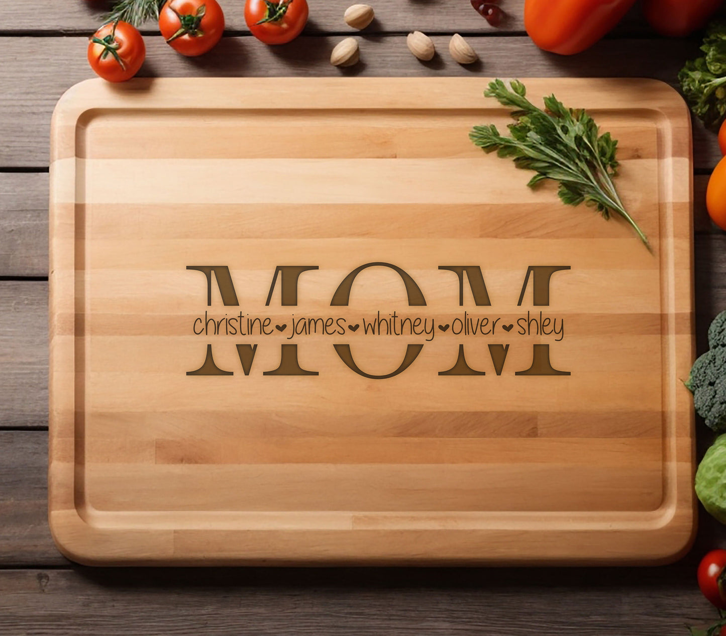Mother's Day Gift Personalized Board, Family and Housewarming Gift, Mom Cutting Board, Family Name's Cutting Board, Mom Birthday Gift