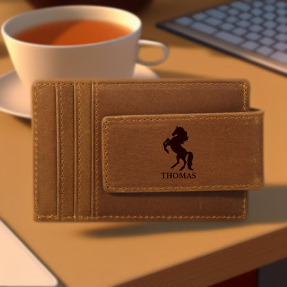 Customized Leather Valentines Day Gifts Magnetic Money Clip, Leather Card Holder, Personalized Card Holder, Money Clip Wallet, RFID Wallet