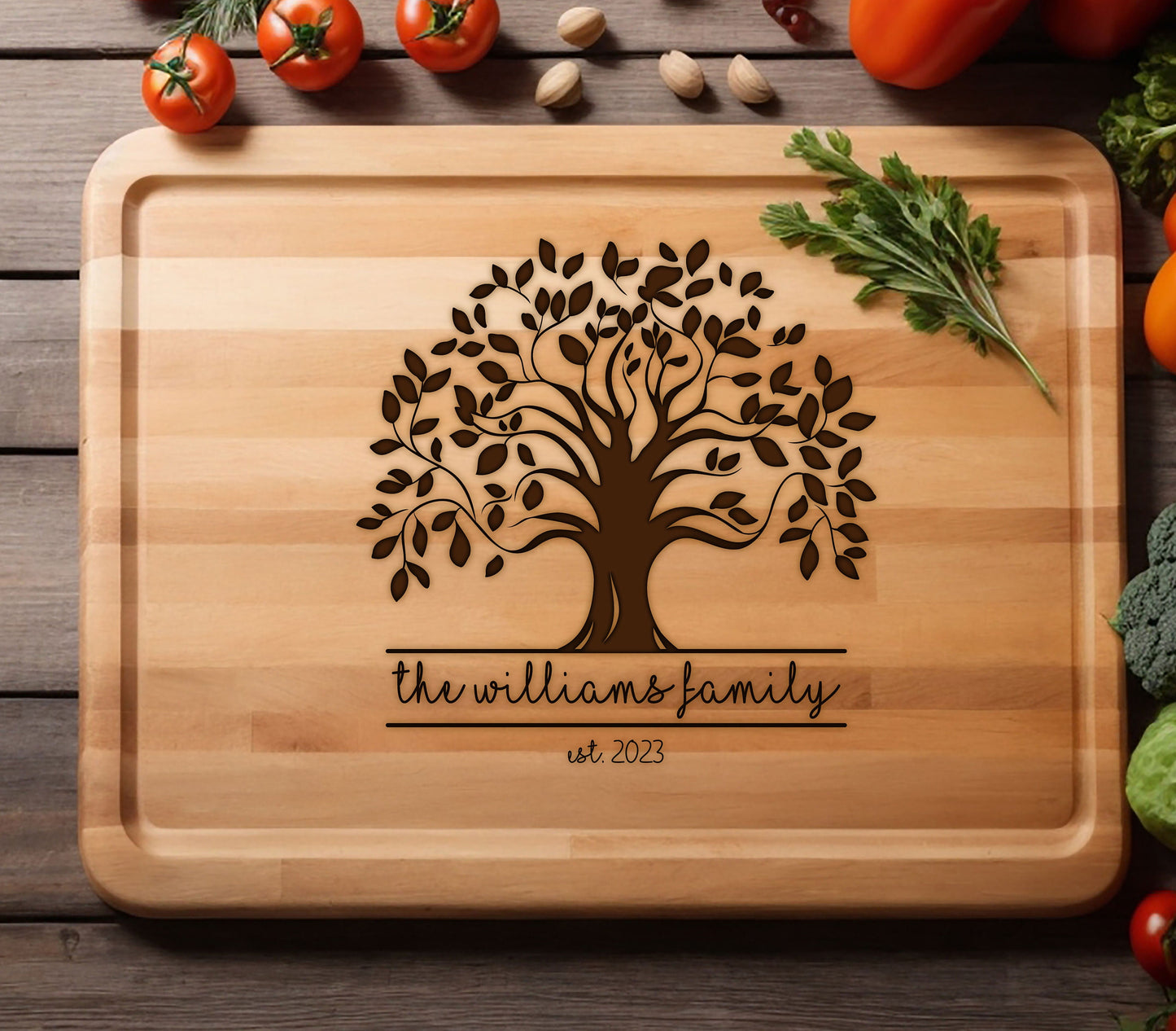 Custom Family Bamboo Cutting Board, Christmas Gift, Personalized Bamboo Cutting Board, Wedding Gift Cutting Board, Cutting Board Gifts