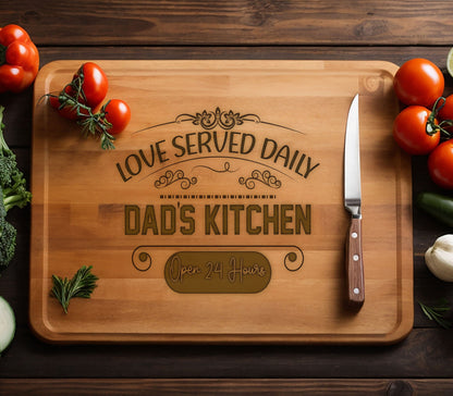 Dad's Kitchen Cutting Board, Fathers Day Gift, BBQ Gift for Men's Birthday, Charcuterie Board Cutting Board, BBQ Board, Best Dad Ever Gift