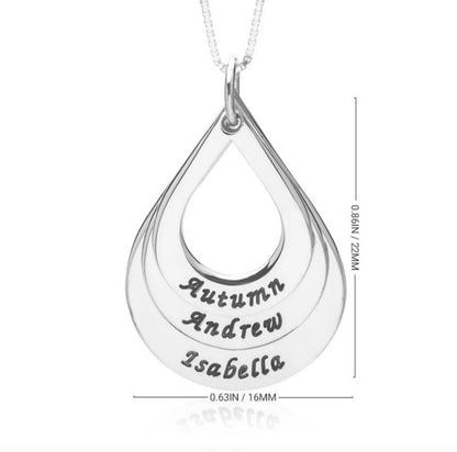 Mother Day Necklace with Kids Names, Valentine Gift Necklace, Engraved 3 Drop Pendants, Custom Family Jewelry, 3 Names Water Drop Necklace