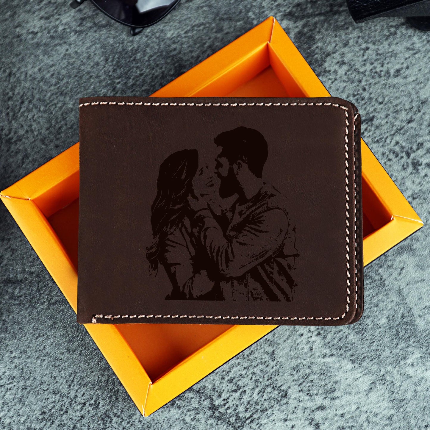 Personalized Men's Engraved Photo Leather Wallet, Custom Photo Wallet, Memory Gift for Dad, Personalized Leather Engraved Gift, Fathers Gift