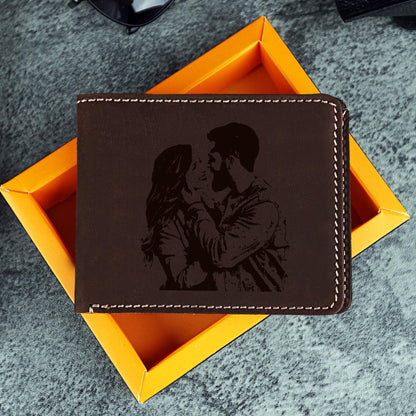 Personalized Men's Engraved Photo Leather Wallet, Custom Photo Wallet, Memory Gift for Dad, Personalized Leather Engraved Gift, Fathers Gift