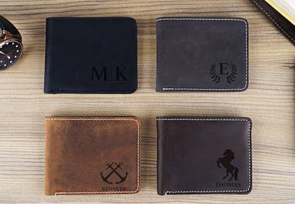 Custom Monogram Wallet, Personalized Wallet Engraved Men's Wallet, Engraved Genuine Leather, Veteran Day Wallet, Anniversary Gift For Him