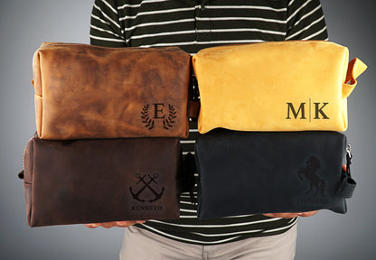 Personalized Dopp Kits, Leather Dopp Kit, Leather Toiletry Bag, Groomsmen Gifts, Anniversary Gift for Him, Father's Day Gift, Men Travel Kit