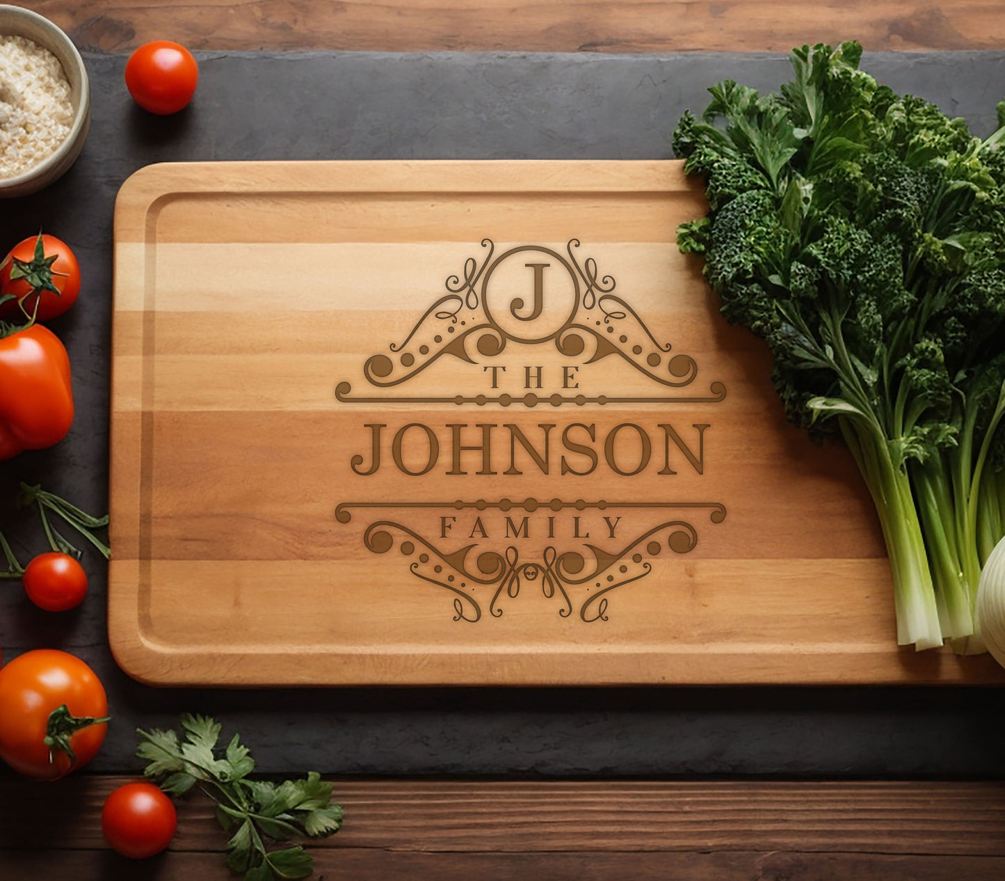 Custom Name Monogram Bamboo Cutting Board, Personalized Bamboo Board Cutting Board, Family Gift, Wedding Gift Cutting Board, Gifts for Mom