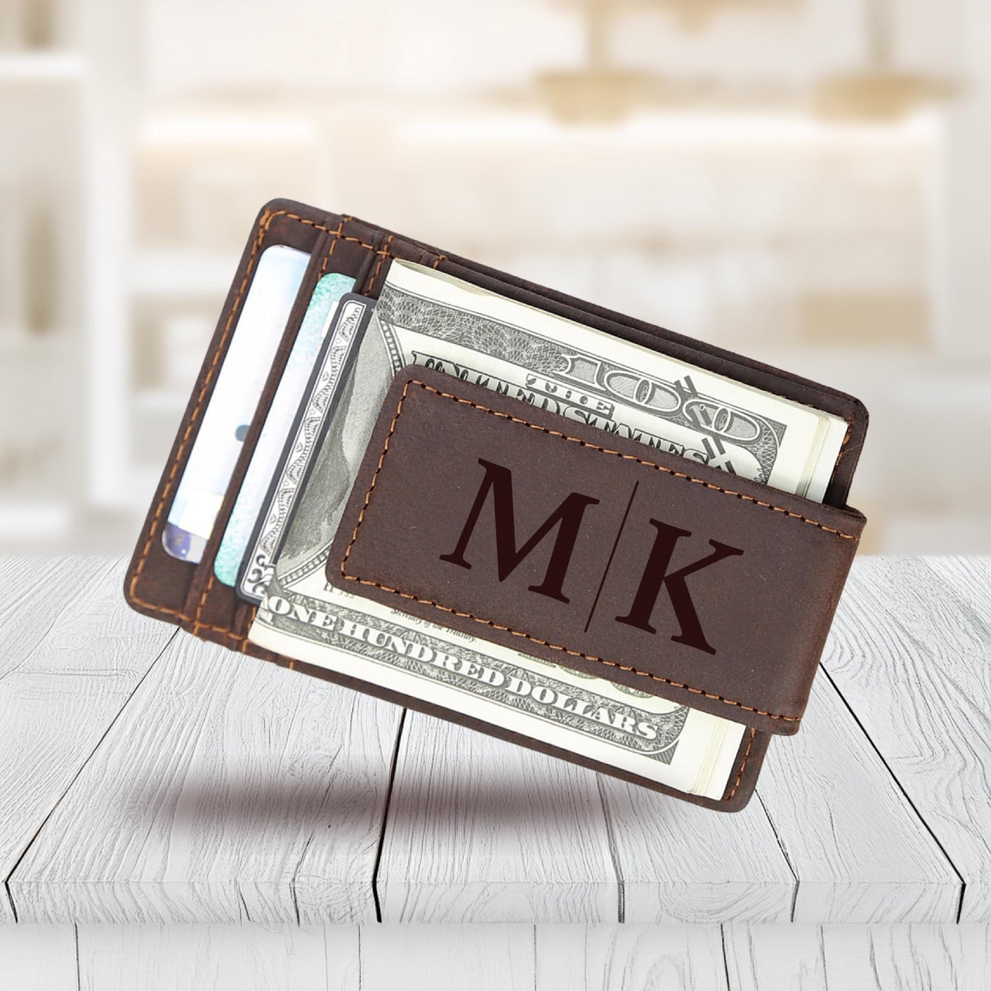 Custom Leather Magnetic Money Clip, Leather Card Holder, Personalized Card Holder, Money Clip Wallet, RFID Wallet, Magnetic Wallet