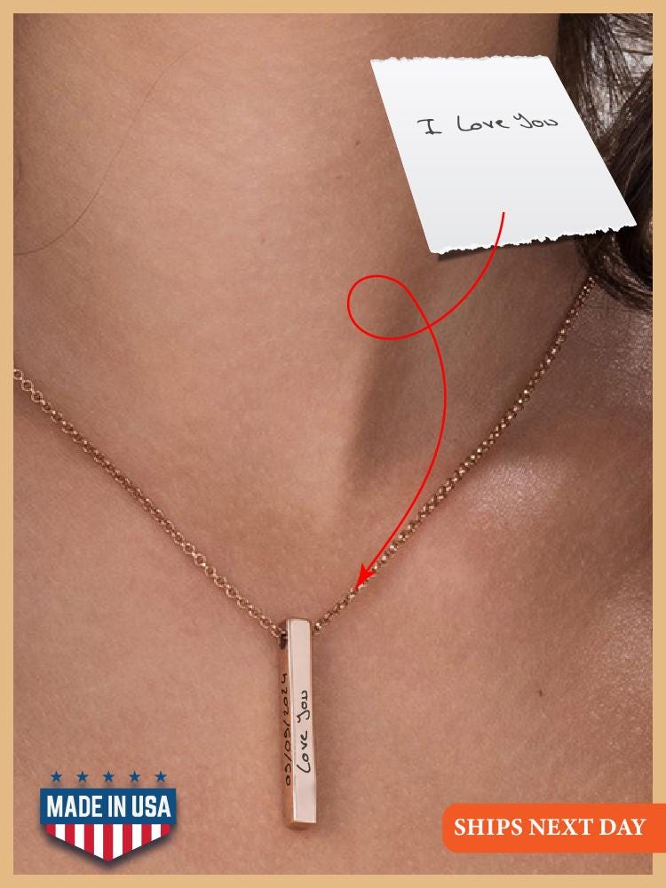 Customized Engraved Handwriting Bar Necklace, Handwriting Jewelry, Actual Handwriting Necklace, Gift Signature Necklace, Gift for Mother