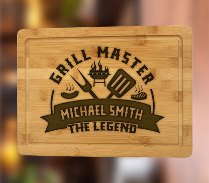 Personalized Grill Master Cutting Board, Gift For Husband, Bamboo Cutting Board, Gift for Dads, Birthday Boyfriend Gift, Father's Day Board