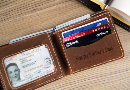 Custom Monogram Wallet, Personalized Wallet Engraved Men's Wallet, Engraved Genuine Leather, Veteran Day Wallet, Anniversary Gift For Him