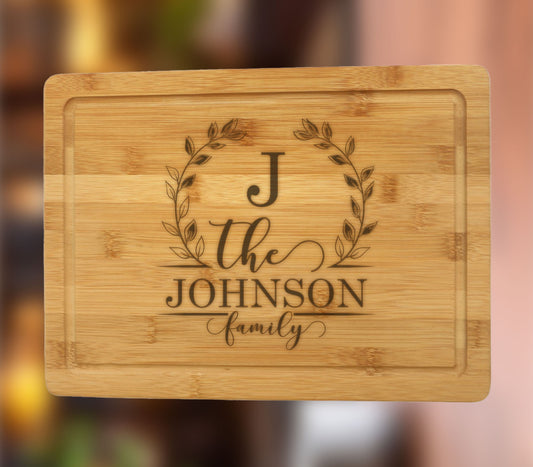 Custom Name Monogram Bamboo Cutting Board, Personalized Bamboo Board Cutting Board, Family Gift, Wedding Gift Cutting Board, Gifts for Mom