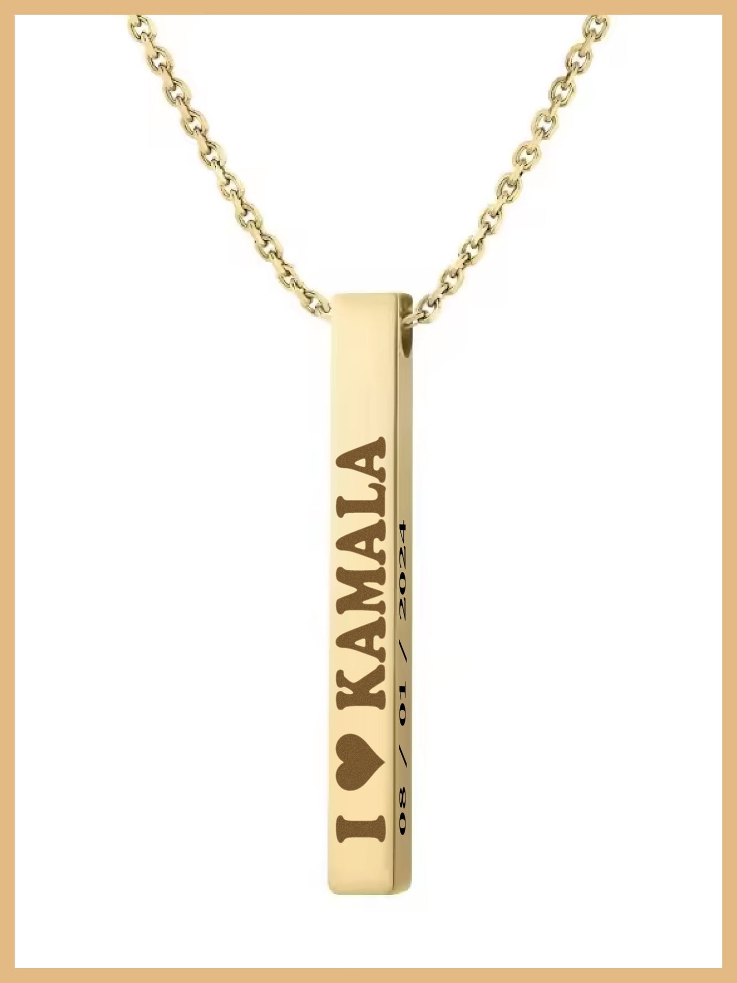I Love Kamala Harris 2024 Vertical Bar Necklace, Kamala Jewelry, Kamala Necklace, US Elections 2024 Necklace, I Love Kamala Bar Necklace