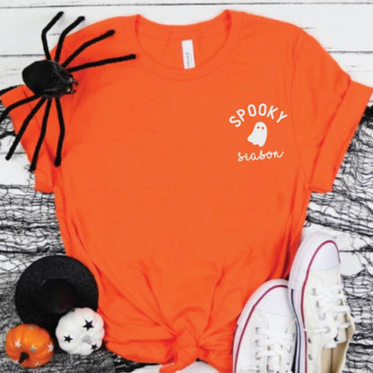 Minimalist Spooky Season T-Shirt - Casual Halloween Apparel,Simple Ghost Halloween Tee - Autumn Fashion Essential,Spooky Season White Ghost T-Shirt - October Must-Have,Cute Spooky Season Casual Tee - Perfect for Fall Festivities