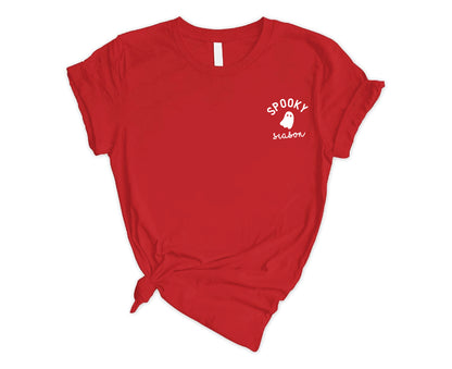 Minimalist Spooky Season T-Shirt - Casual Halloween Apparel,Simple Ghost Halloween Tee - Autumn Fashion Essential,Spooky Season White Ghost T-Shirt - October Must-Have,Cute Spooky Season Casual Tee - Perfect for Fall Festivities