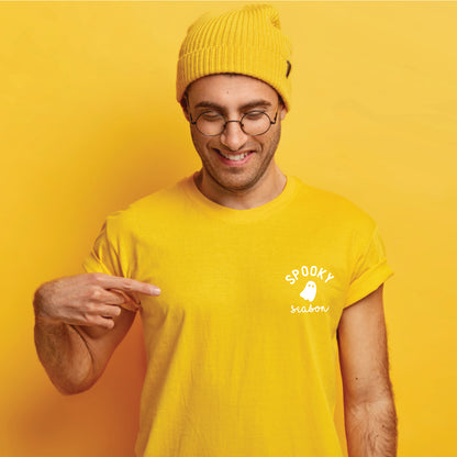 Minimalist Spooky Season T-Shirt - Casual Halloween Apparel,Simple Ghost Halloween Tee - Autumn Fashion Essential,Spooky Season White Ghost T-Shirt - October Must-Have,Cute Spooky Season Casual Tee - Perfect for Fall Festivities