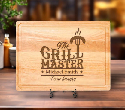 Grill Master Bamboo Cutting Board, Custom Cutting Board Gift for Husband, Gift for Dads, Birthday Boyfriend Gift, Father's Day Cutting Board