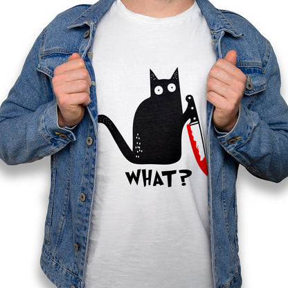 Halloween Cat What Shirt, Murderous Black Cat With Knife Halloween Tee, Funny Black Cat Shirt, Murderous Cat With Knife T-Shirt, Halloween Gift Shirt For Cat Lover