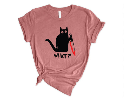 Halloween Cat What Shirt, Murderous Black Cat With Knife Halloween Tee, Funny Black Cat Shirt, Murderous Cat With Knife T-Shirt, Halloween Gift Shirt For Cat Lover