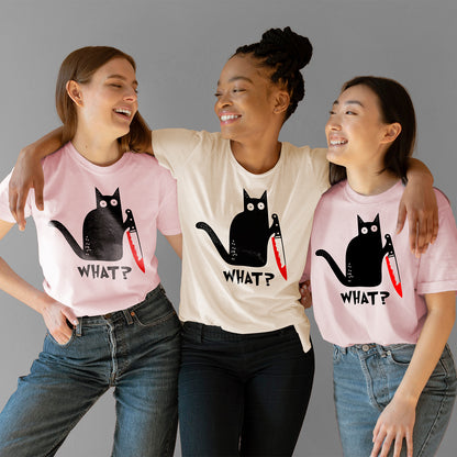 Halloween Cat What Shirt, Murderous Black Cat With Knife Halloween Tee, Funny Black Cat Shirt, Murderous Cat With Knife T-Shirt, Halloween Gift Shirt For Cat Lover