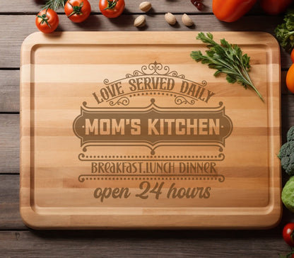 Personalized Mom's Kitchen Cutting Board, Christmas Gift, Gift for Mom, Bamboo Cutting Board, Charcuterie Board, Anniversary Gift