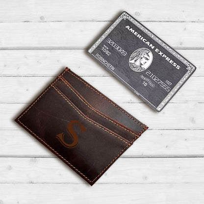 Men's Leather Small Card Wallet, Monogram Leather Card Holder, Leather Card Holder, Minimalist Card Holder, Engraved Minimalist Wallet, RFID