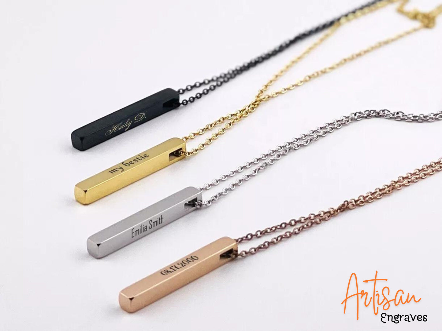 Customize Name Bar Necklace, Vertical Necklace Stainless Steel, Personalized Vertical Bar Necklace, Name Necklace, Custom Jewelry, Gift Mom