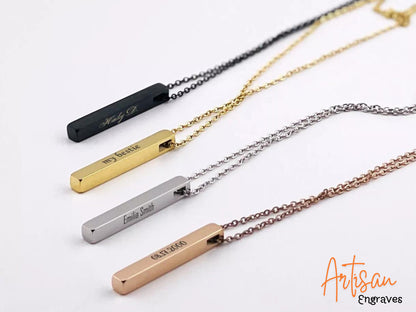 Customize Name Bar Necklace, Vertical Necklace Stainless Steel, Personalized Vertical Bar Necklace, Name Necklace, Custom Jewelry, Gift Mom