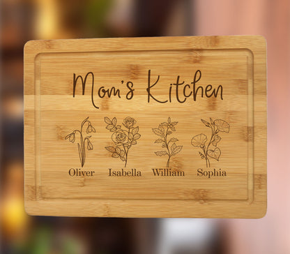 Mom's Kitchen Bamboo Cutting Board, Custom Christmas Gift Board, Mothers Day Cutting Board, Valentine's Gifts for Mom, Holiday Season Gifts
