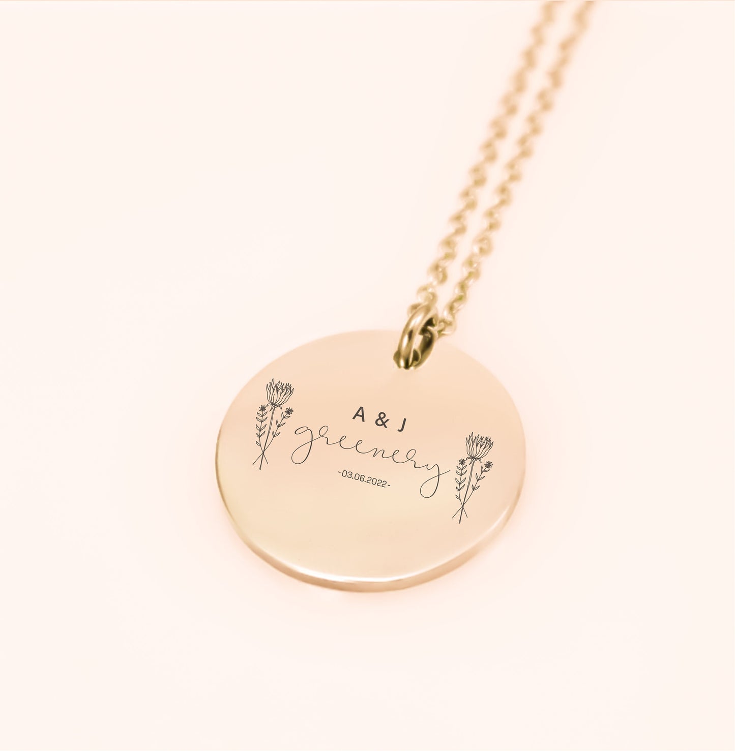 Custom Disk Necklace, Engraved Disc, Monogram Coin, Flower Necklace, , Gold Coin Necklace
