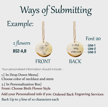 Personalized Name Necklaces, Personalized Gold Disc Necklace, Gold Birthflower Necklace, Floral Necklace, Flower Necklace, Monogram Coin