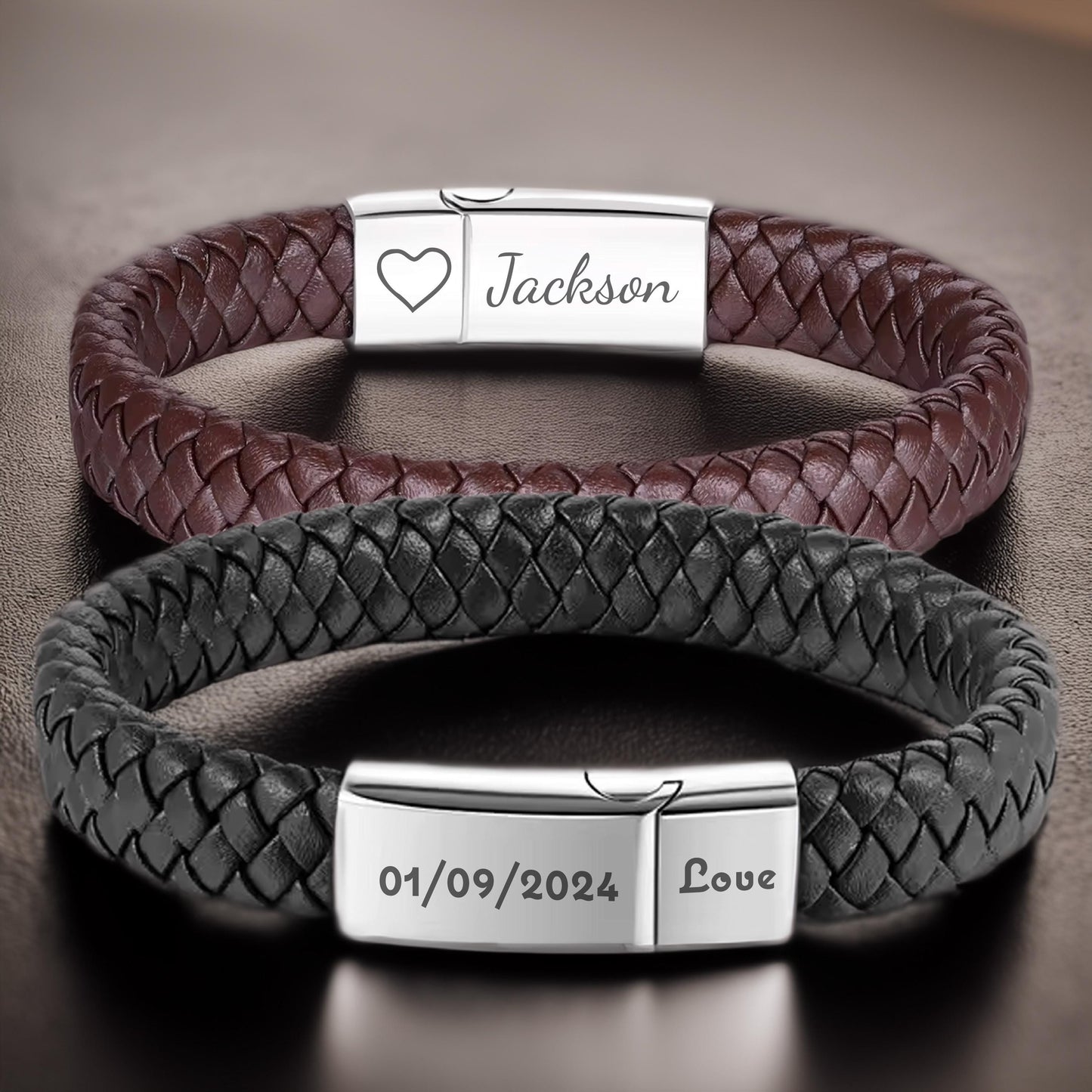 Personalized Christmas Gift, For Men Jewelry Engraved Leather Bracelet, Kids Name Bracelet, Father's Day Bracelet, Dad Boyfriend Father Gift