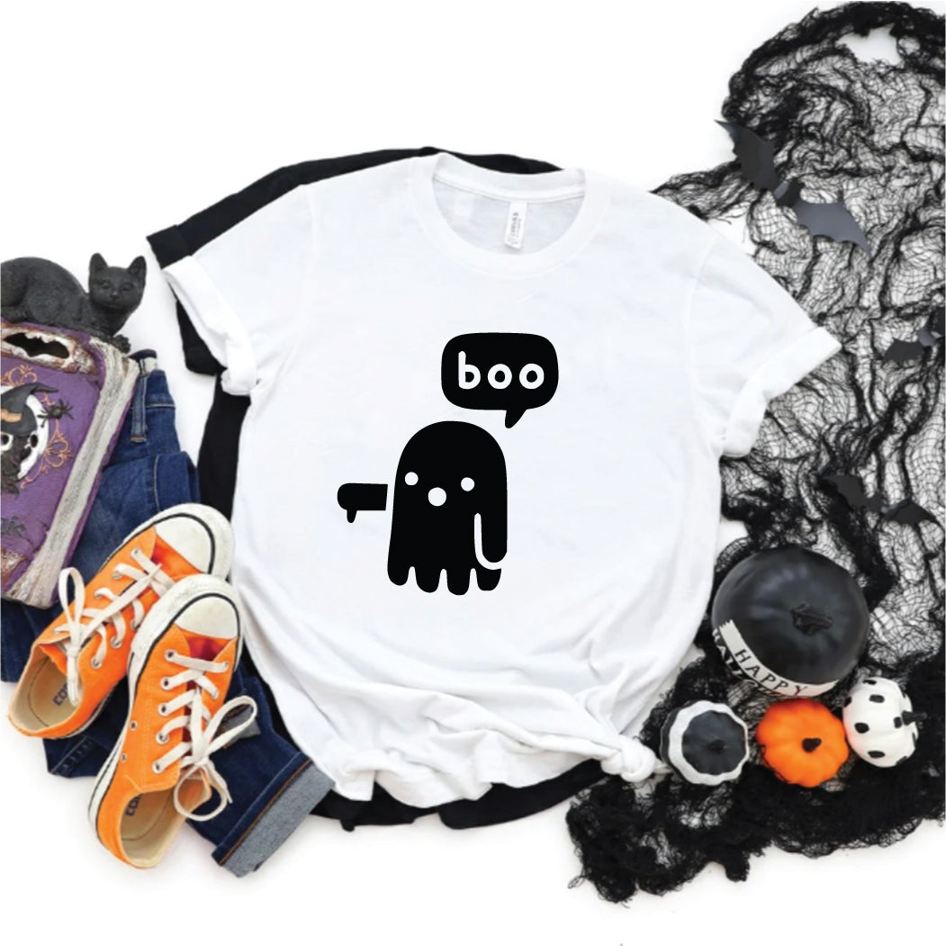Cute Ghost Cat Tee, Halloween Spooky Cat Shirt, Funny Boo Cat T-shirt, Casual Halloween Outfit, October Fall Fashion Apparel, Unique Halloween Cat Top
