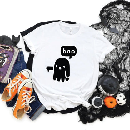 Cute Ghost Cat Tee, Halloween Spooky Cat Shirt, Funny Boo Cat T-shirt, Casual Halloween Outfit, October Fall Fashion Apparel, Unique Halloween Cat Top