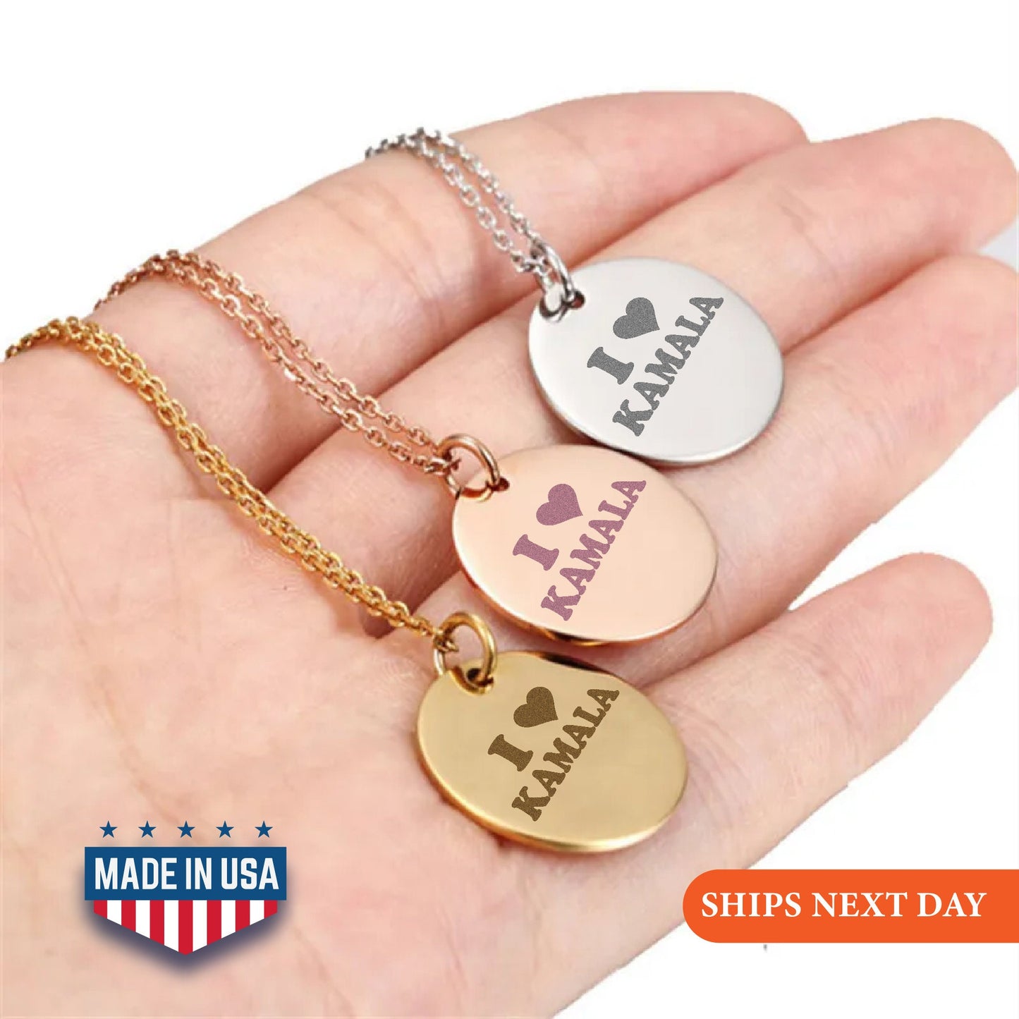 I Love President Kamala 2024 Necklace, Kamala Jewelry, Kamala Necklace, US Elections 2024 Necklace, Gift Initial Disc, I Love You Necklace