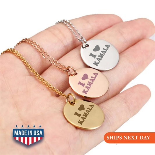 I Love President Kamala 2024 Necklace, Kamala Jewelry, Kamala Necklace, US Elections 2024 Necklace, Gift Initial Disc, I Love You Necklace