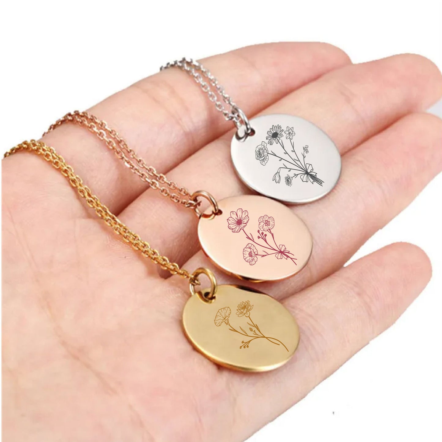 Birth Month Christmas Gifts Necklace Combined Birth Flower Necklace Personalized Bouquet Flower Necklace Birth flower Necklace Handmade