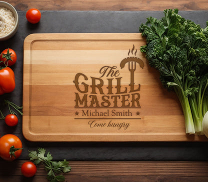 Grill Master Bamboo Cutting Board, Custom Cutting Board Gift for Husband, Gift for Dads, Birthday Boyfriend Gift, Father's Day Cutting Board