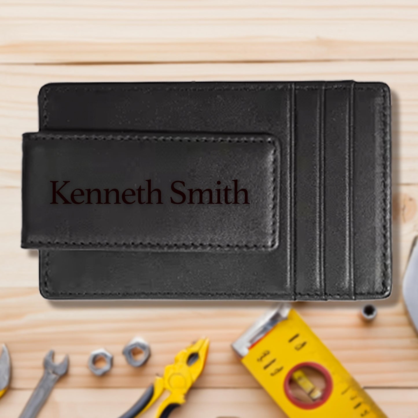 Custom Leather Magnetic Money Clip, Leather Card Holder, Personalized Card Holder, Money Clip Wallet, RFID Wallet, Magnetic Wallet