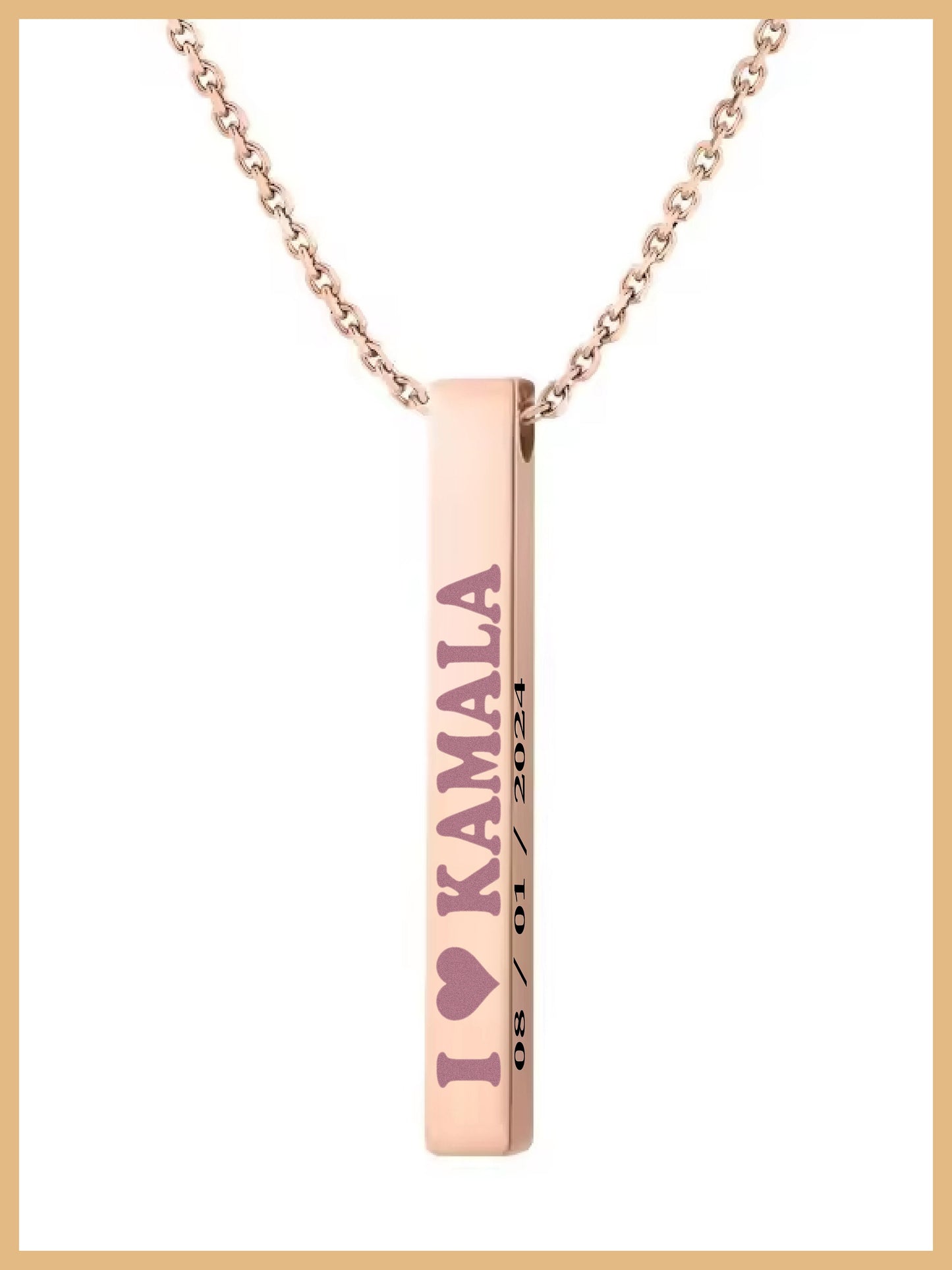 I Love Kamala Harris 2024 Vertical Bar Necklace, Kamala Jewelry, Kamala Necklace, US Elections 2024 Necklace, I Love Kamala Bar Necklace
