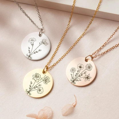 Birthday Gifts Handmade Jewelry, Combined Birth Flower Necklace, Bouquet Flower Necklace, Unique Family Necklace Gift for Mom, Grandma Gift